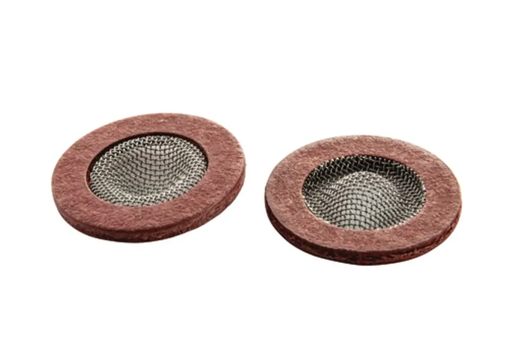 Siebeinsätze aus Metall mit filzartigem Rand, passend für Ideal Standard Produkte, zur Feinfilterung von Flüssigkeiten. Zwei Stück in der Lieferung enthalten.